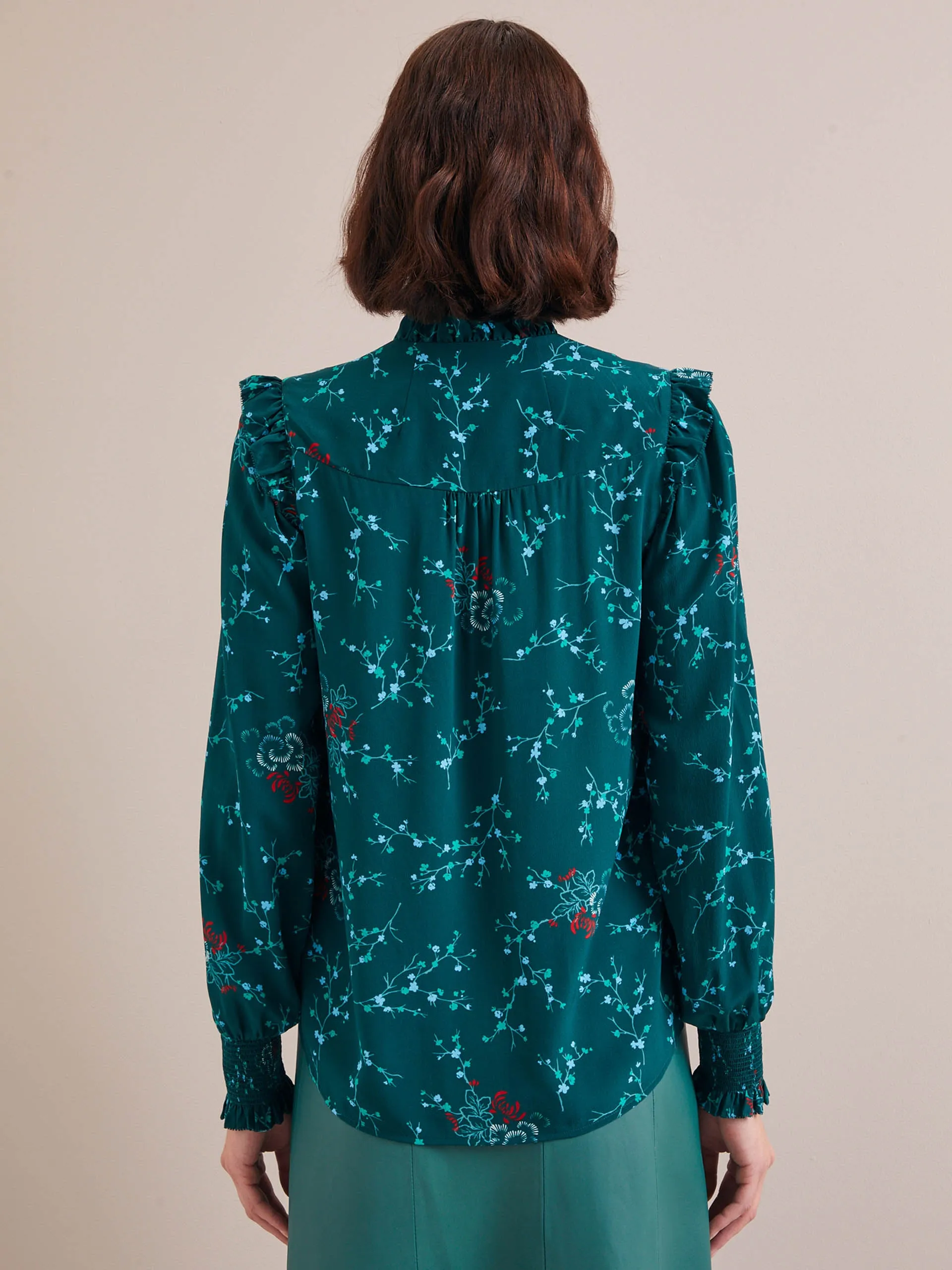 Green lotus print Stella silk shirt