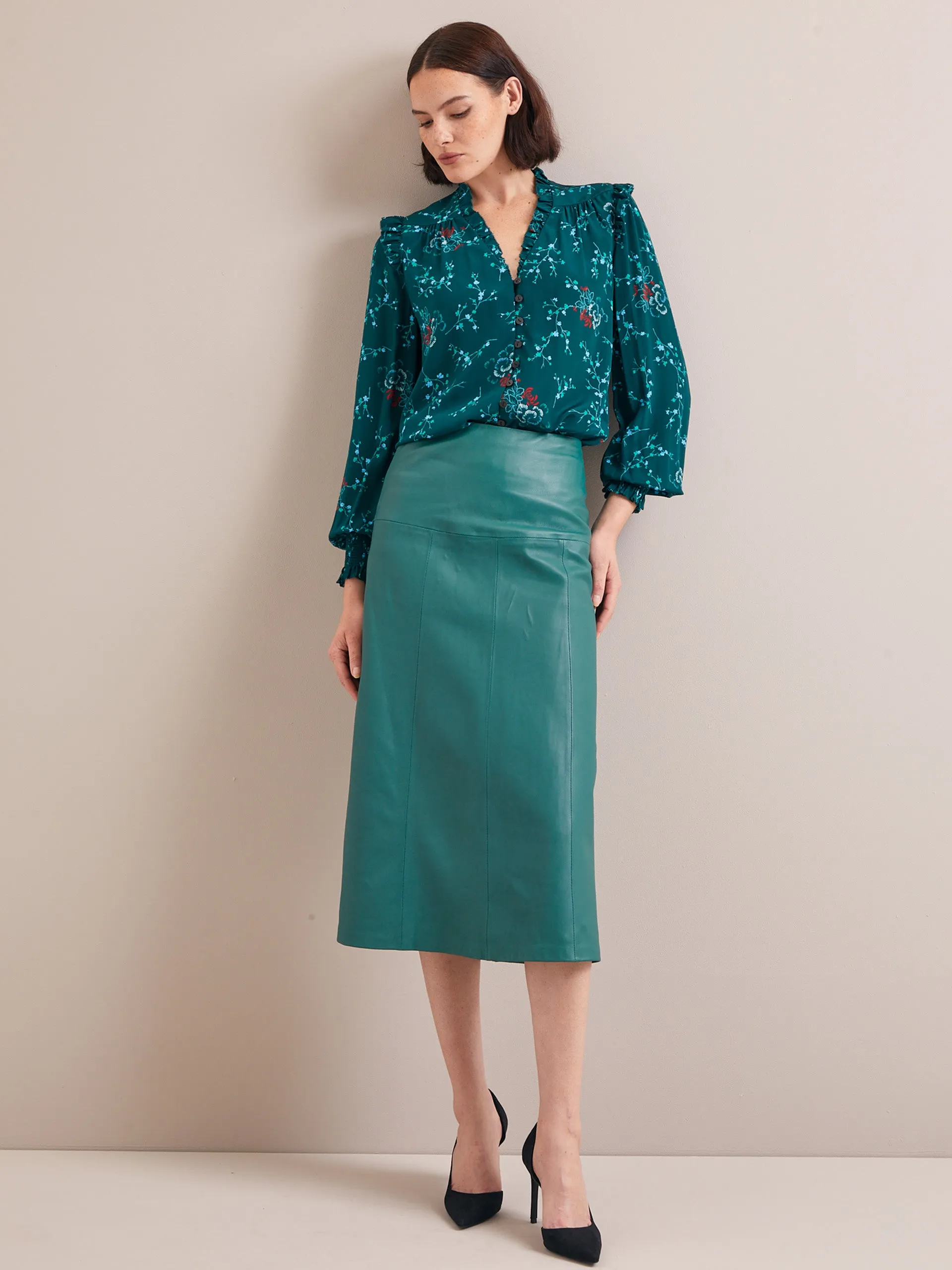 Green lotus print Stella silk shirt