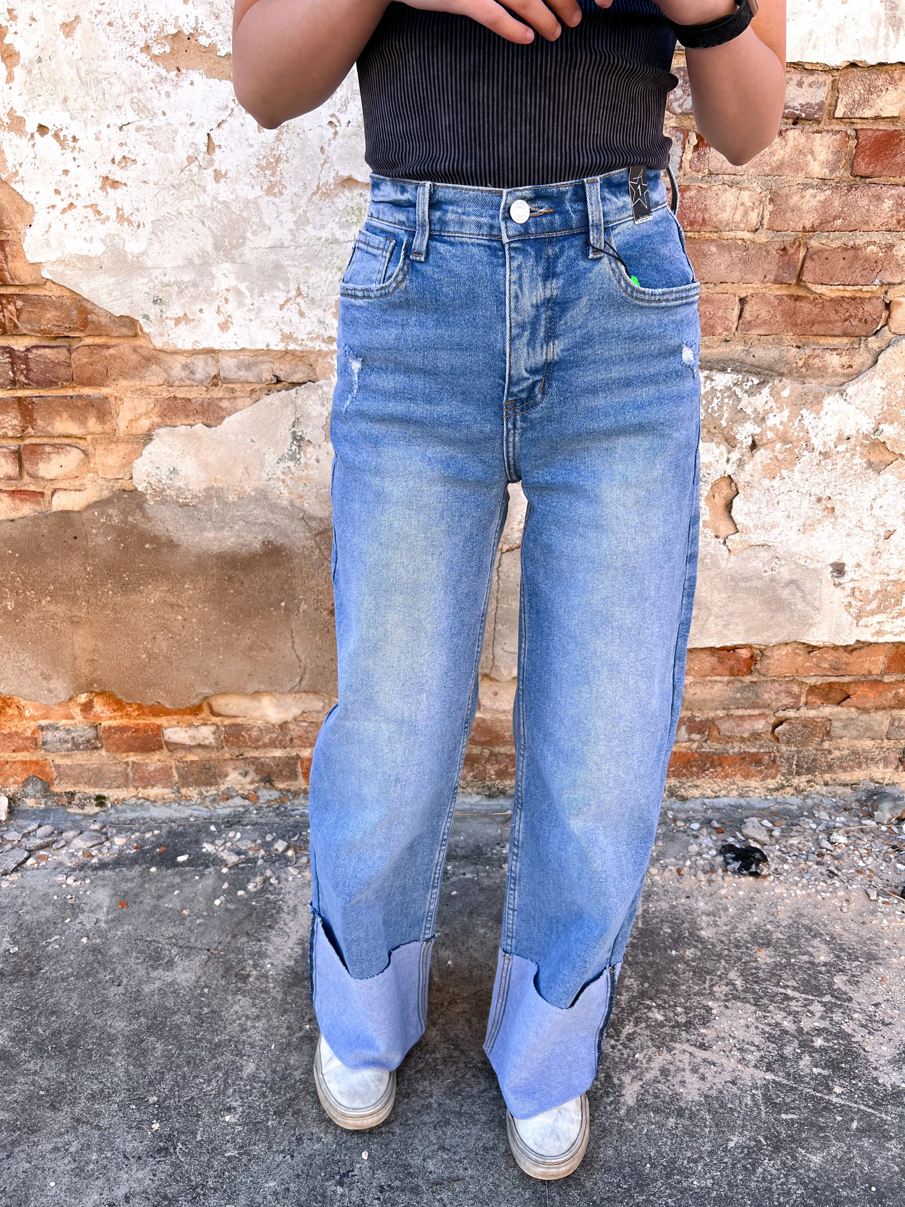 Haley Cuff Up Wide Leg Jeans