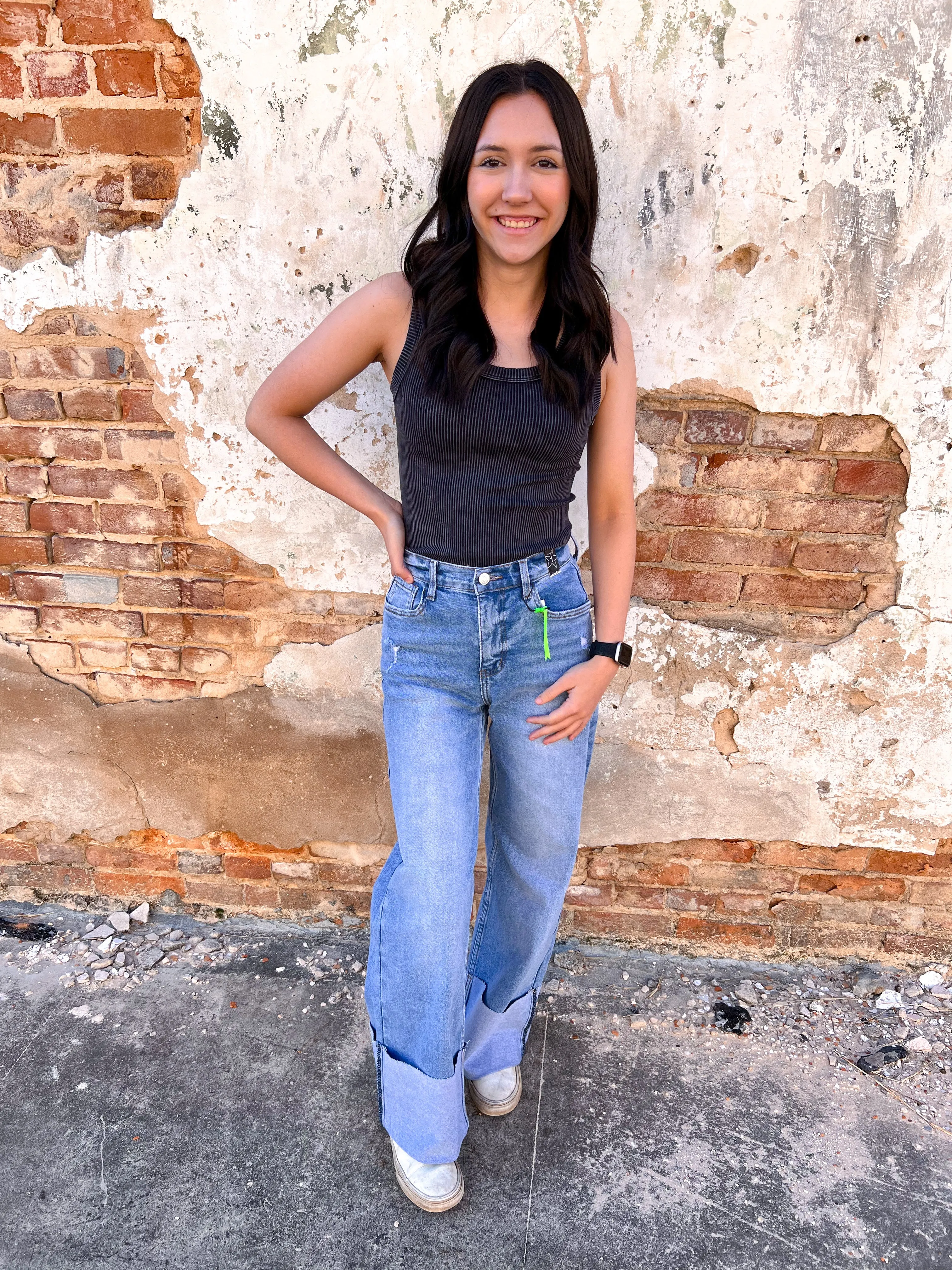 Haley Cuff Up Wide Leg Jeans