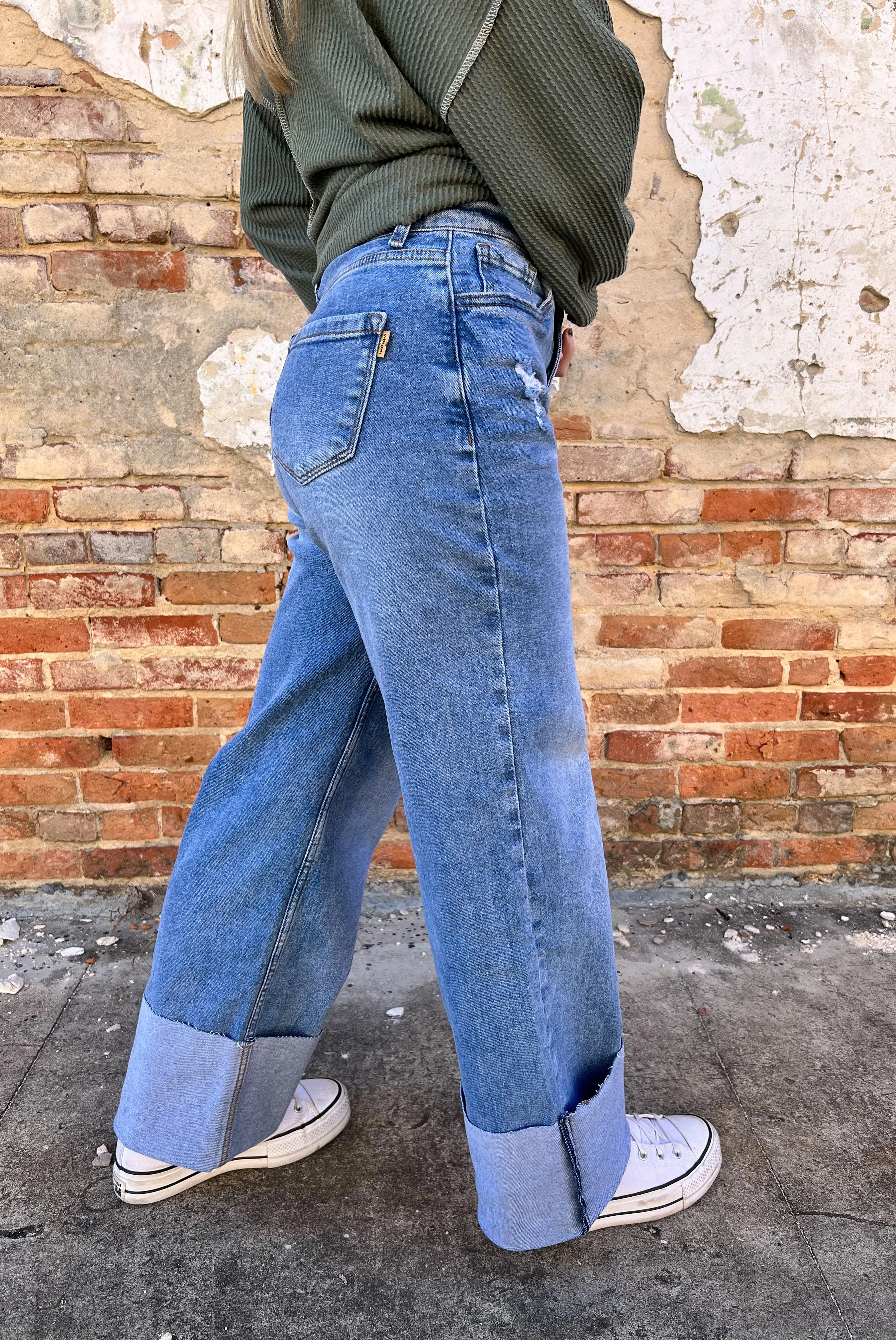 Haley Cuff Up Wide Leg Jeans