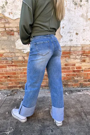 Haley Cuff Up Wide Leg Jeans