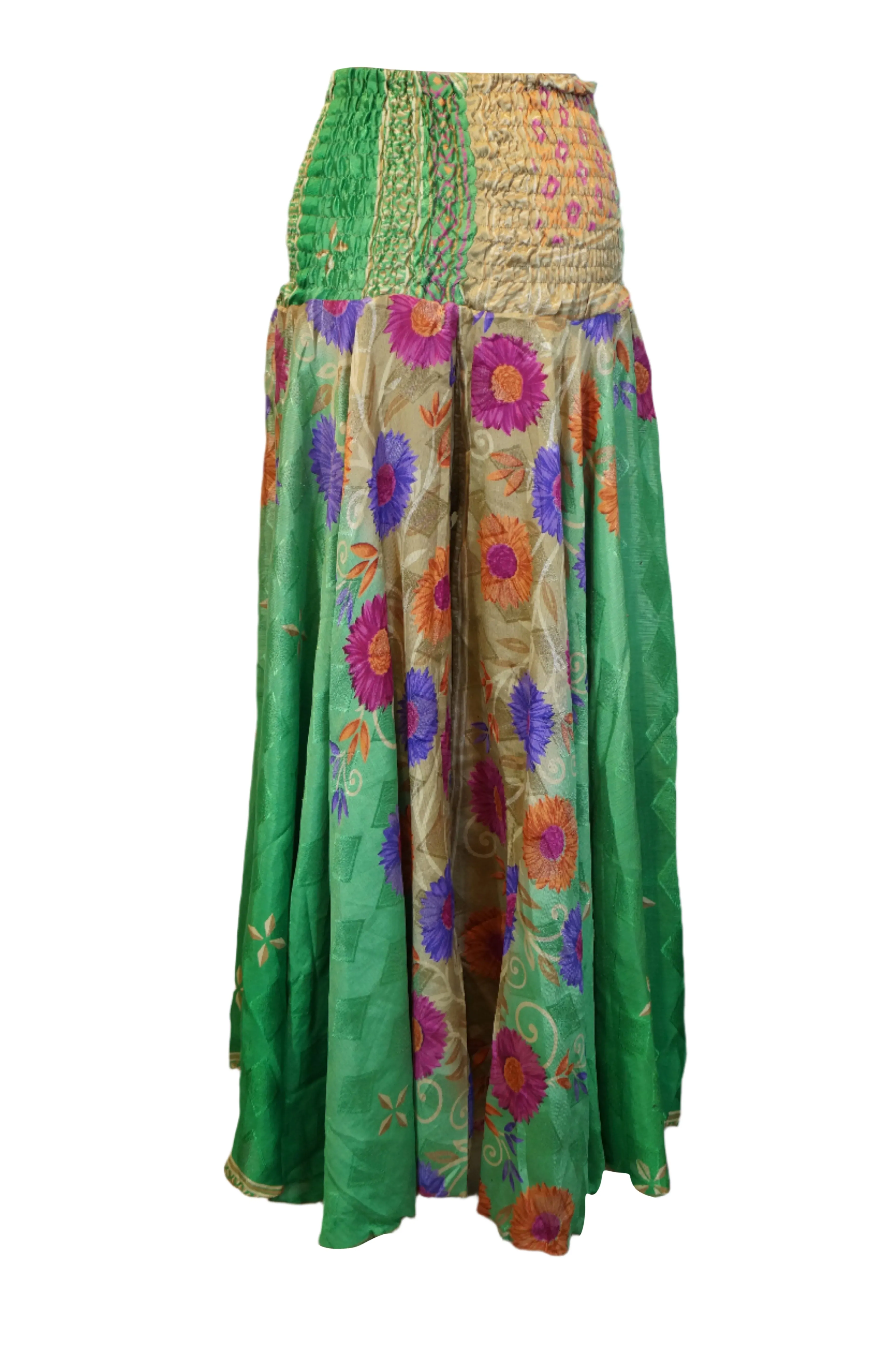 Handcrafted Parakeet Green Boho Palazzo Pants Adorned with Elegant Bohemian Florals SM