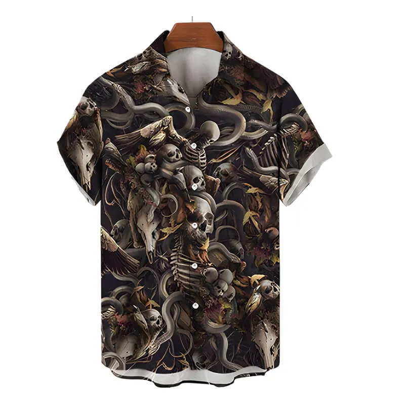Hawaiian Skeleton Print Polyester Shirt