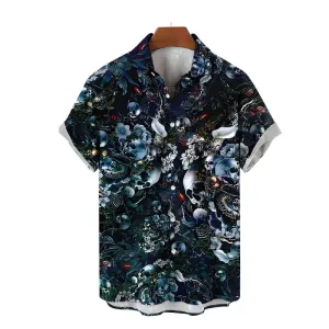 Hawaiian Skeleton Print Polyester Shirt
