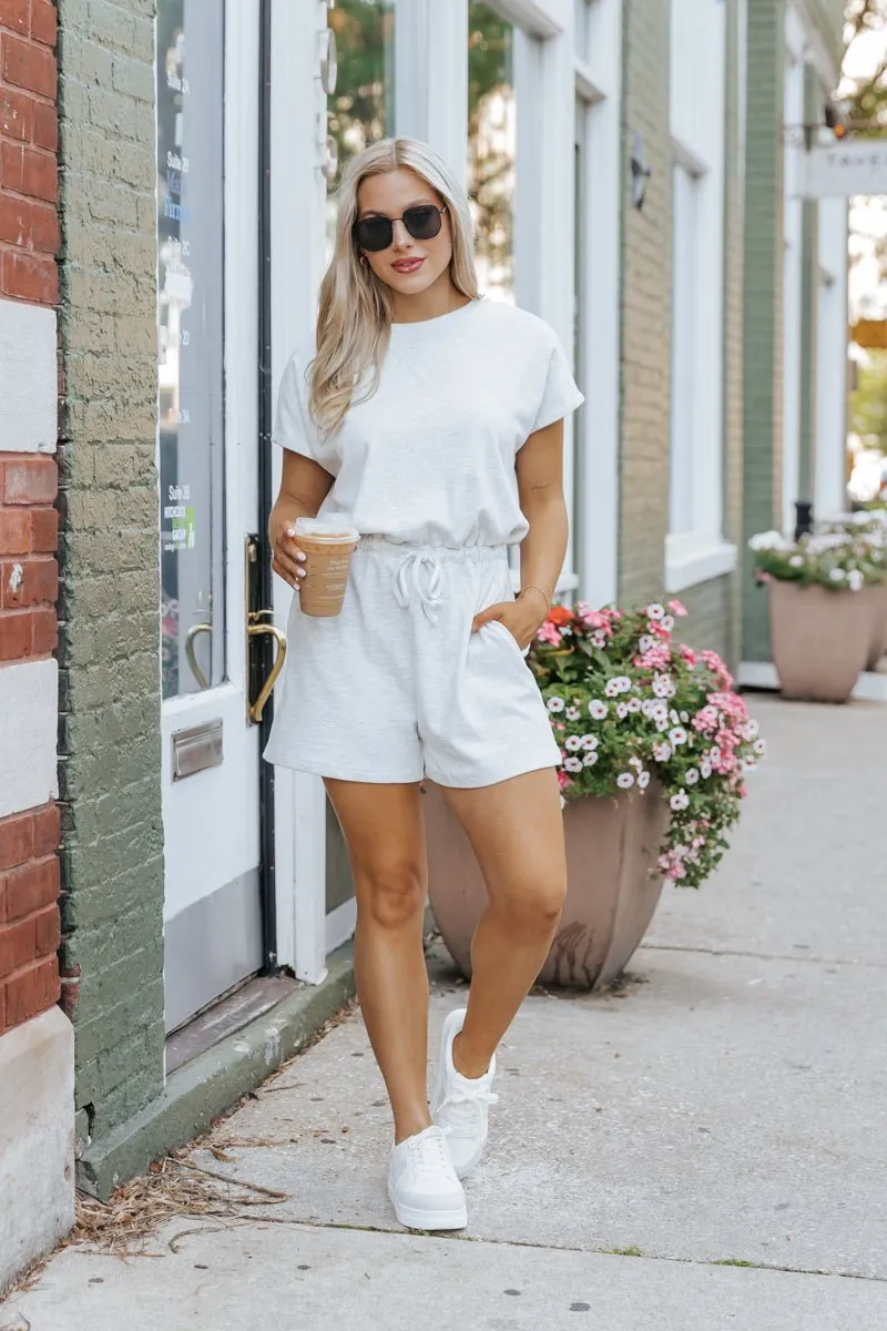 Heather Grey Elastic Drawstring Romper - FINAL SALE