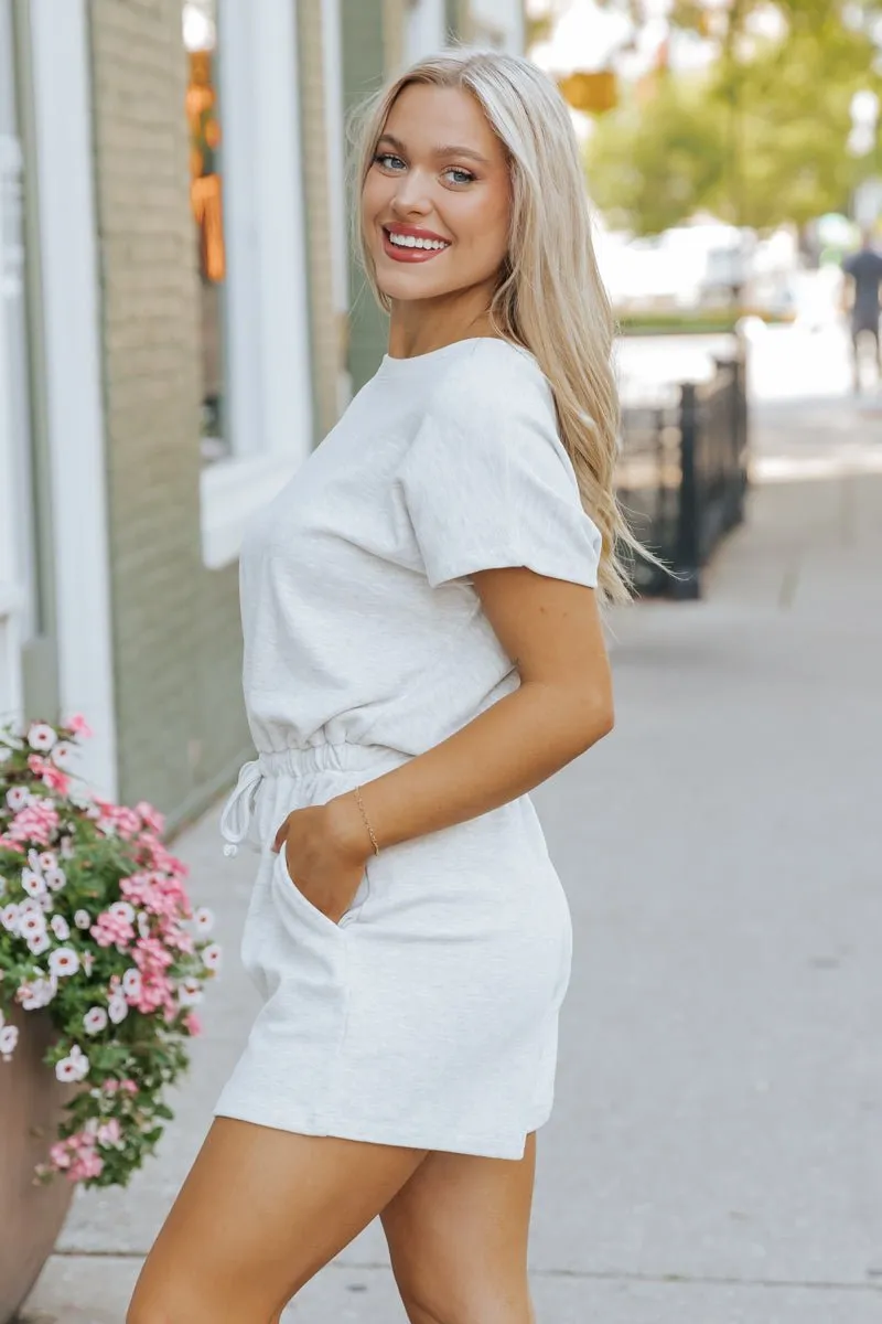 Heather Grey Elastic Drawstring Romper - FINAL SALE
