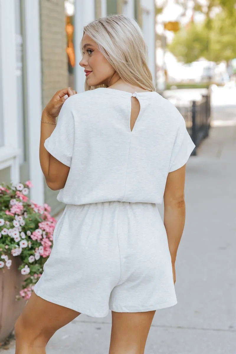 Heather Grey Elastic Drawstring Romper - FINAL SALE