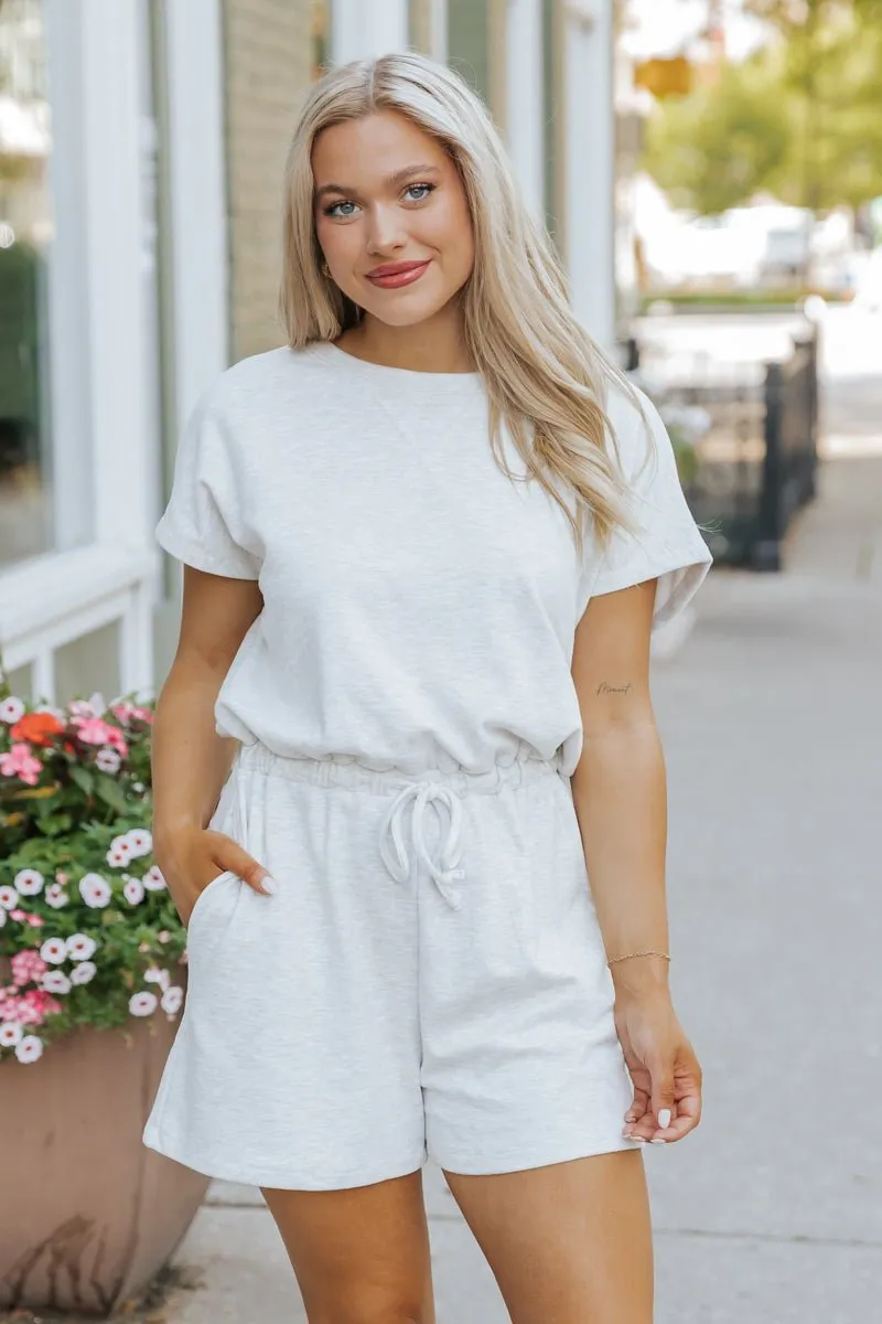 Heather Grey Elastic Drawstring Romper - FINAL SALE