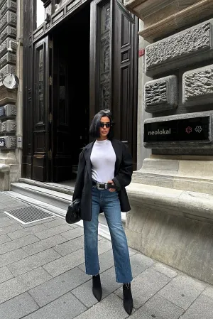 High-Rise Ankle Jeans- Blue
