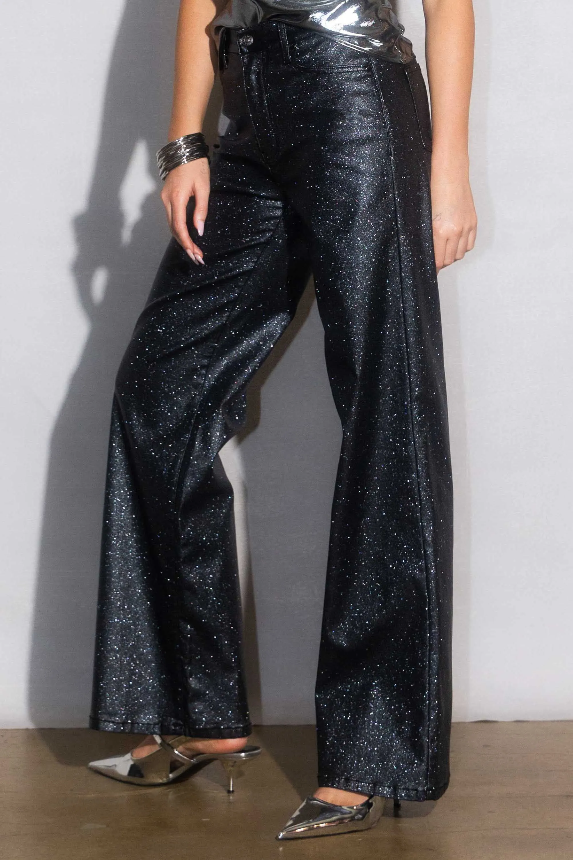 HOLIDAY Metallic High Rise Wide Jeans