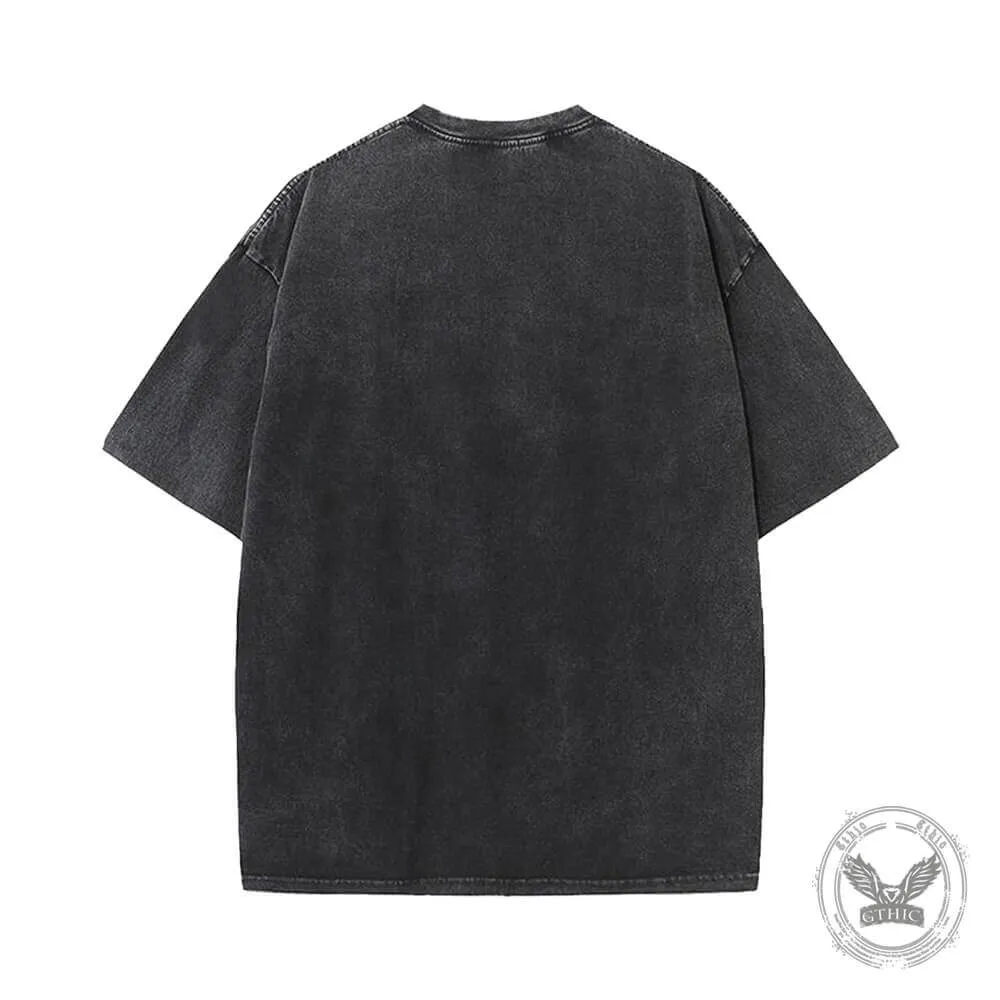 Horrible Monster Skull Head Vintage Washed T-shirt