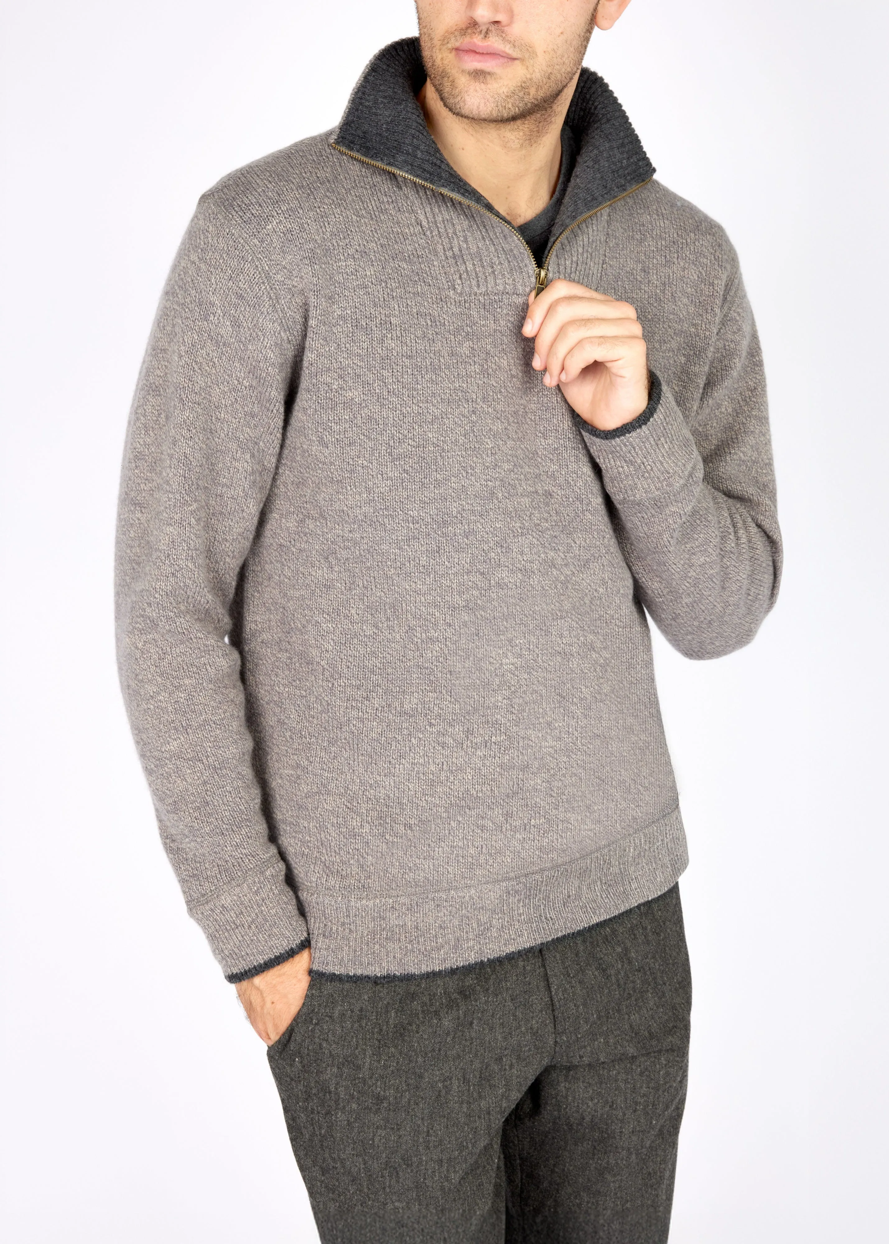 IrelandsEye Men's Zip Sweater | Ghost Grey