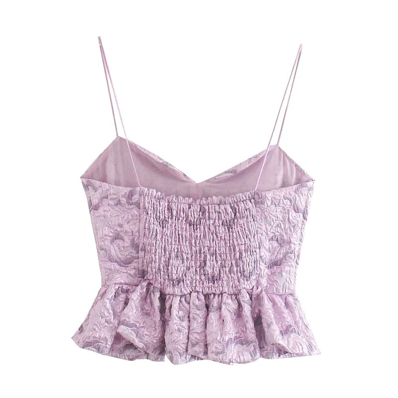 JACQUARD RUFFLED CROPPED TOP