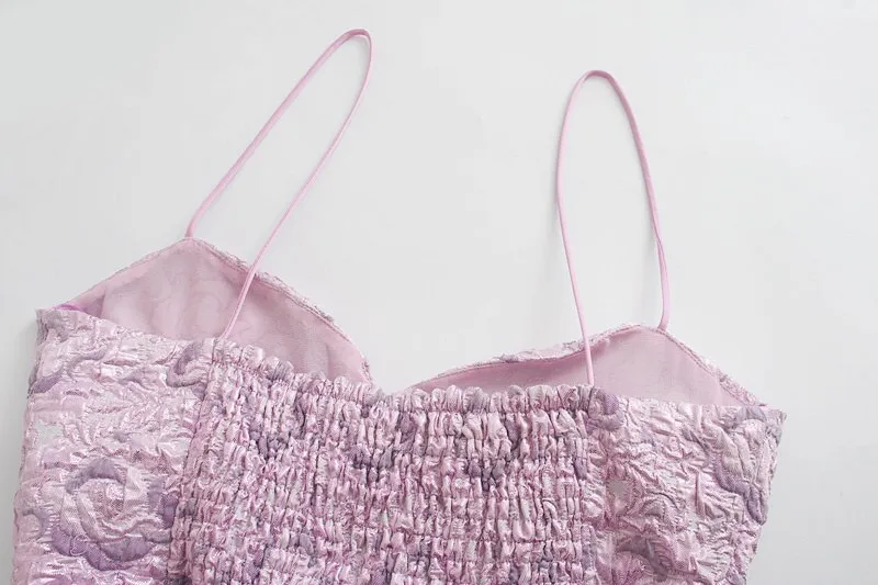 JACQUARD RUFFLED CROPPED TOP