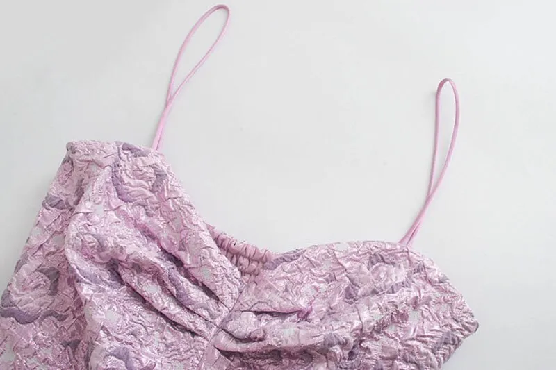 JACQUARD RUFFLED CROPPED TOP