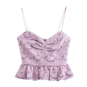 JACQUARD RUFFLED CROPPED TOP