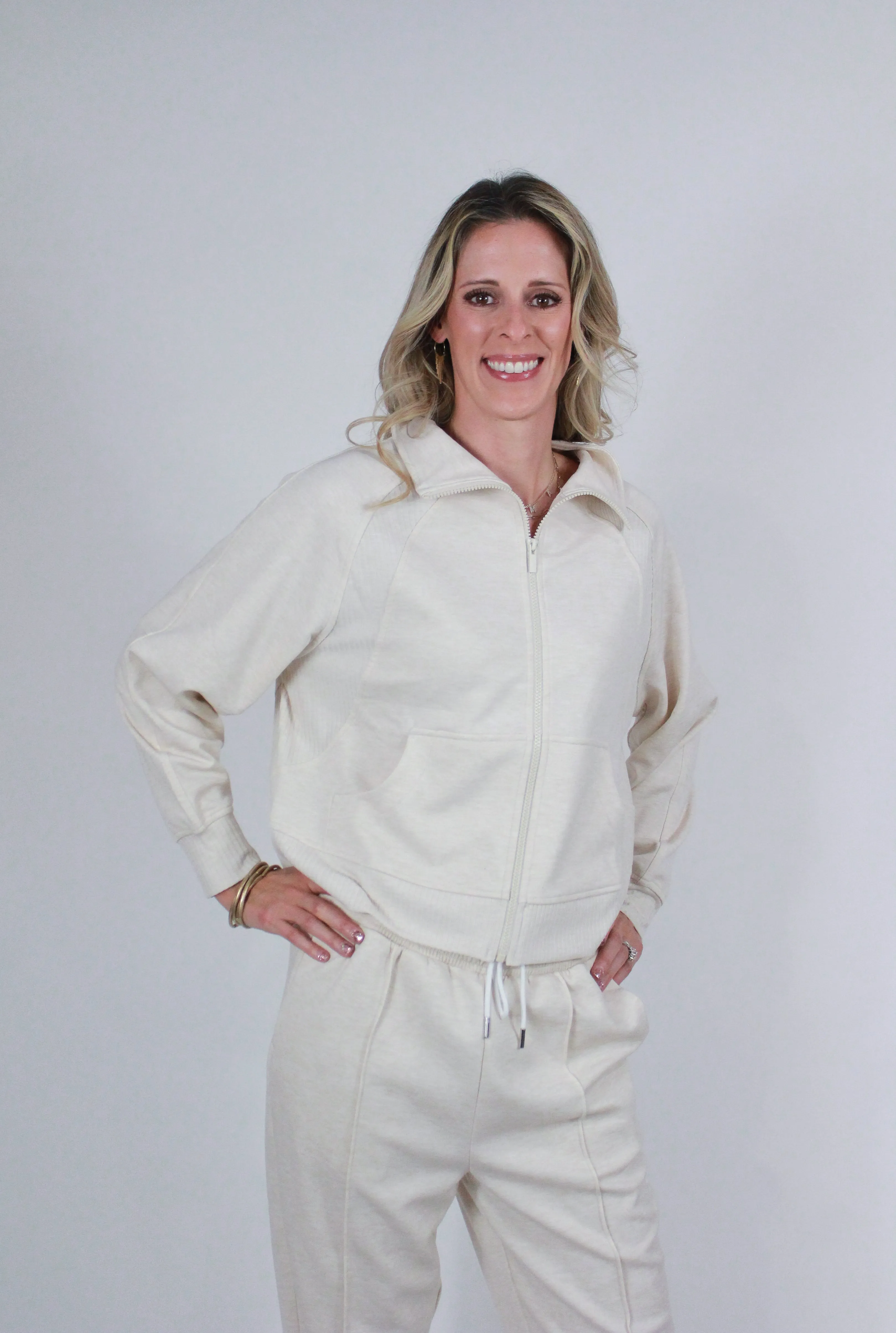 Jennifer Jacket | Beige Zip Lounge Set