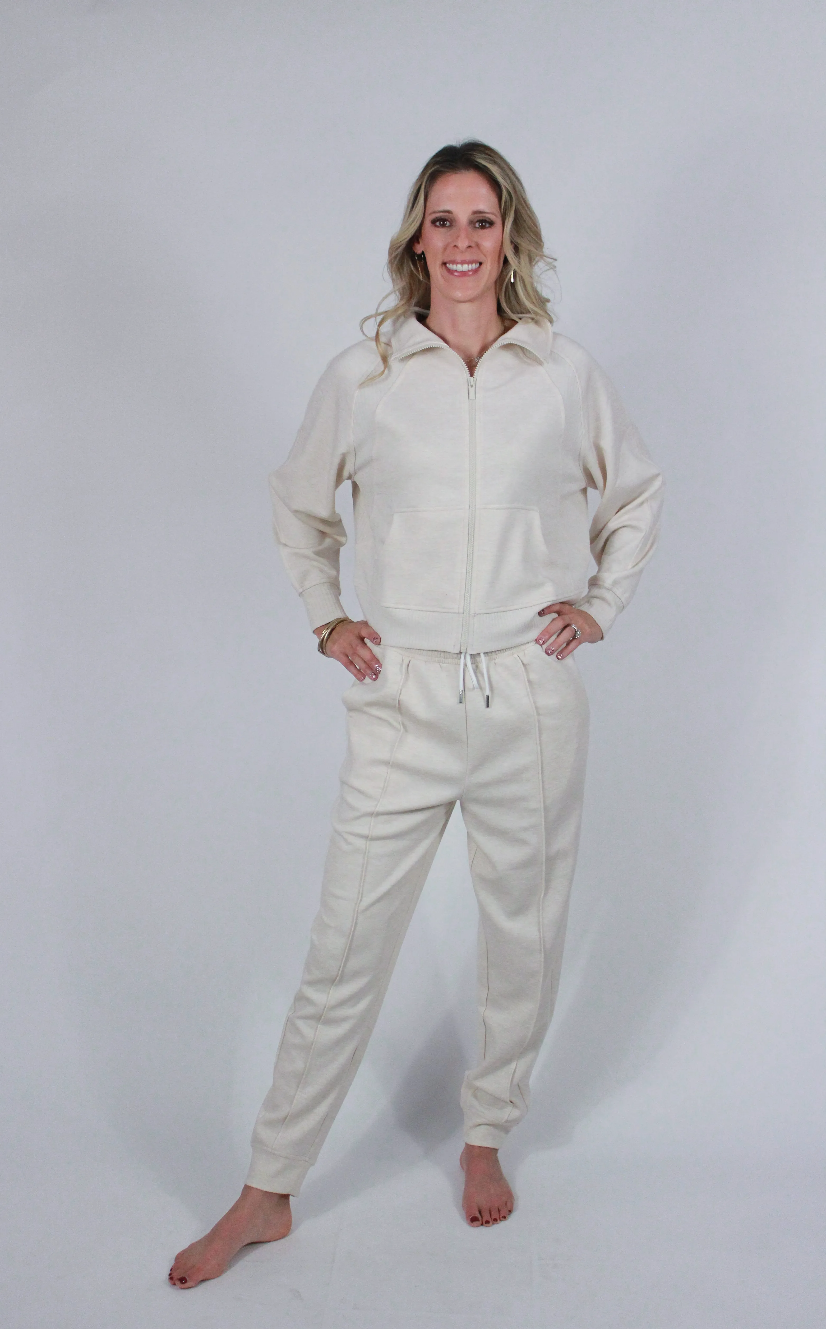 Jennifer Jacket | Beige Zip Lounge Set