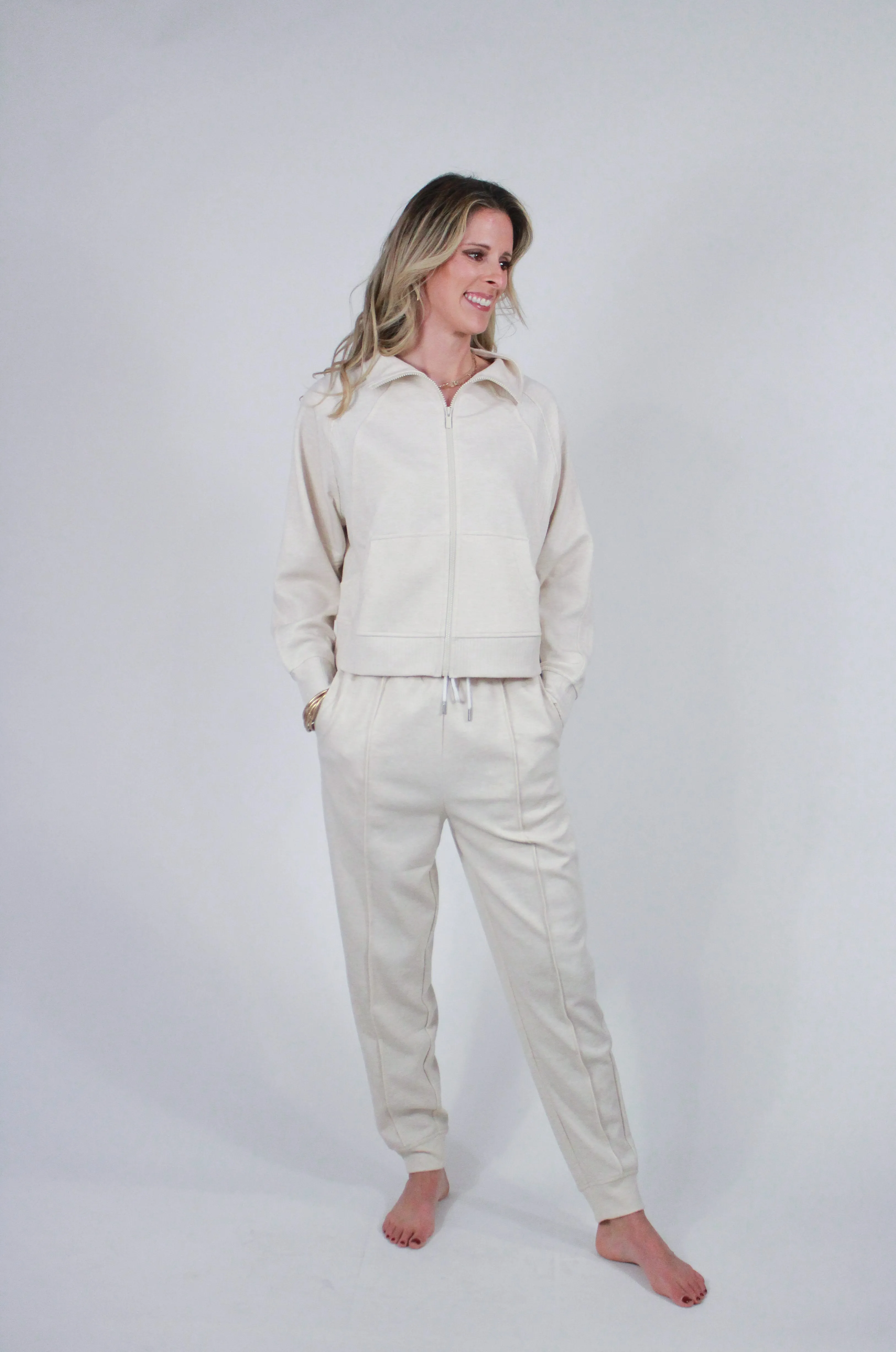 Jennifer Jacket | Beige Zip Lounge Set