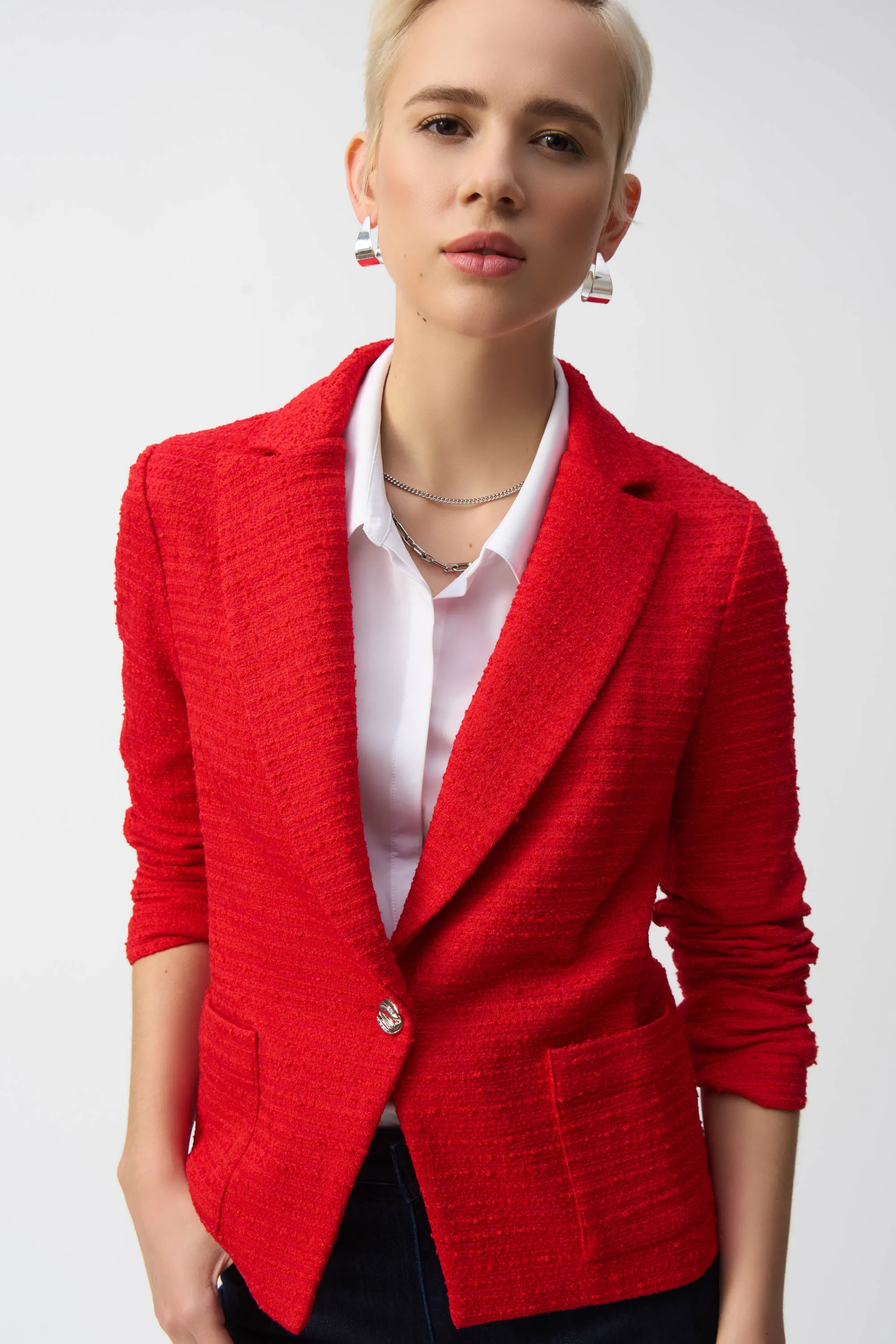Joseph Ribkoff Radiant Red Bouclé Fitted Blazer