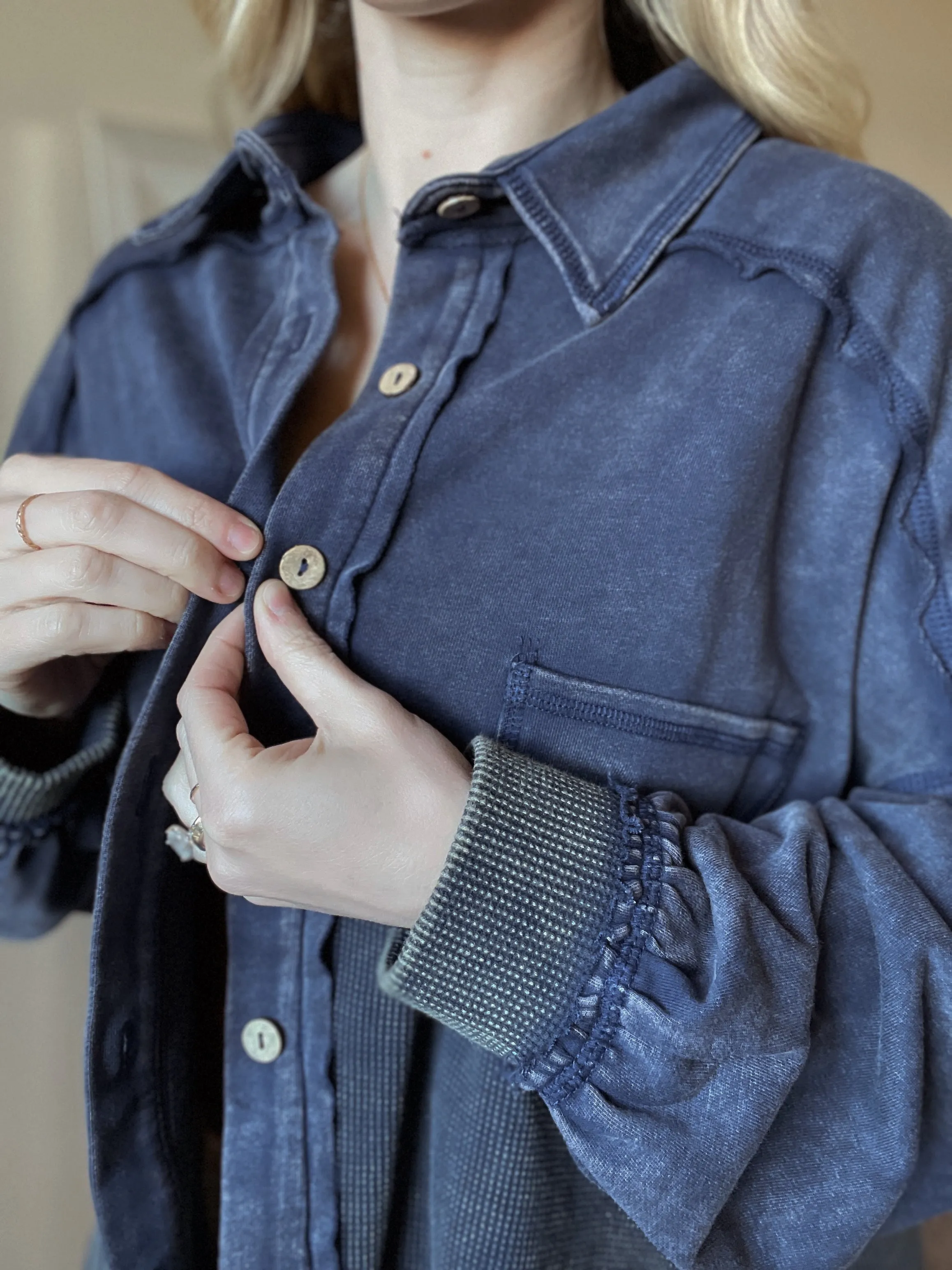 Judie Indigo Button Down Shacket