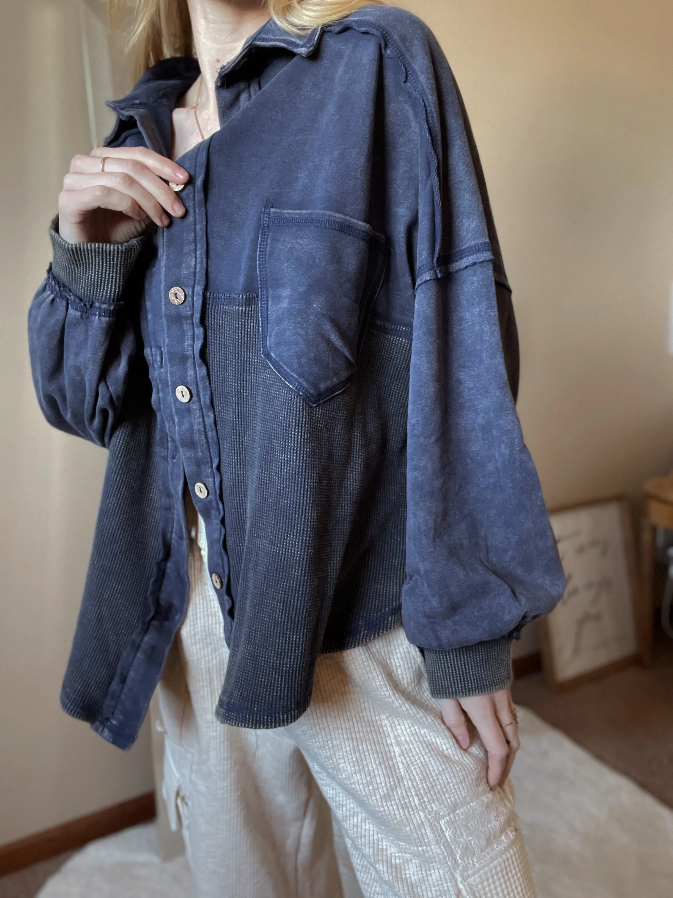 Judie Indigo Button Down Shacket