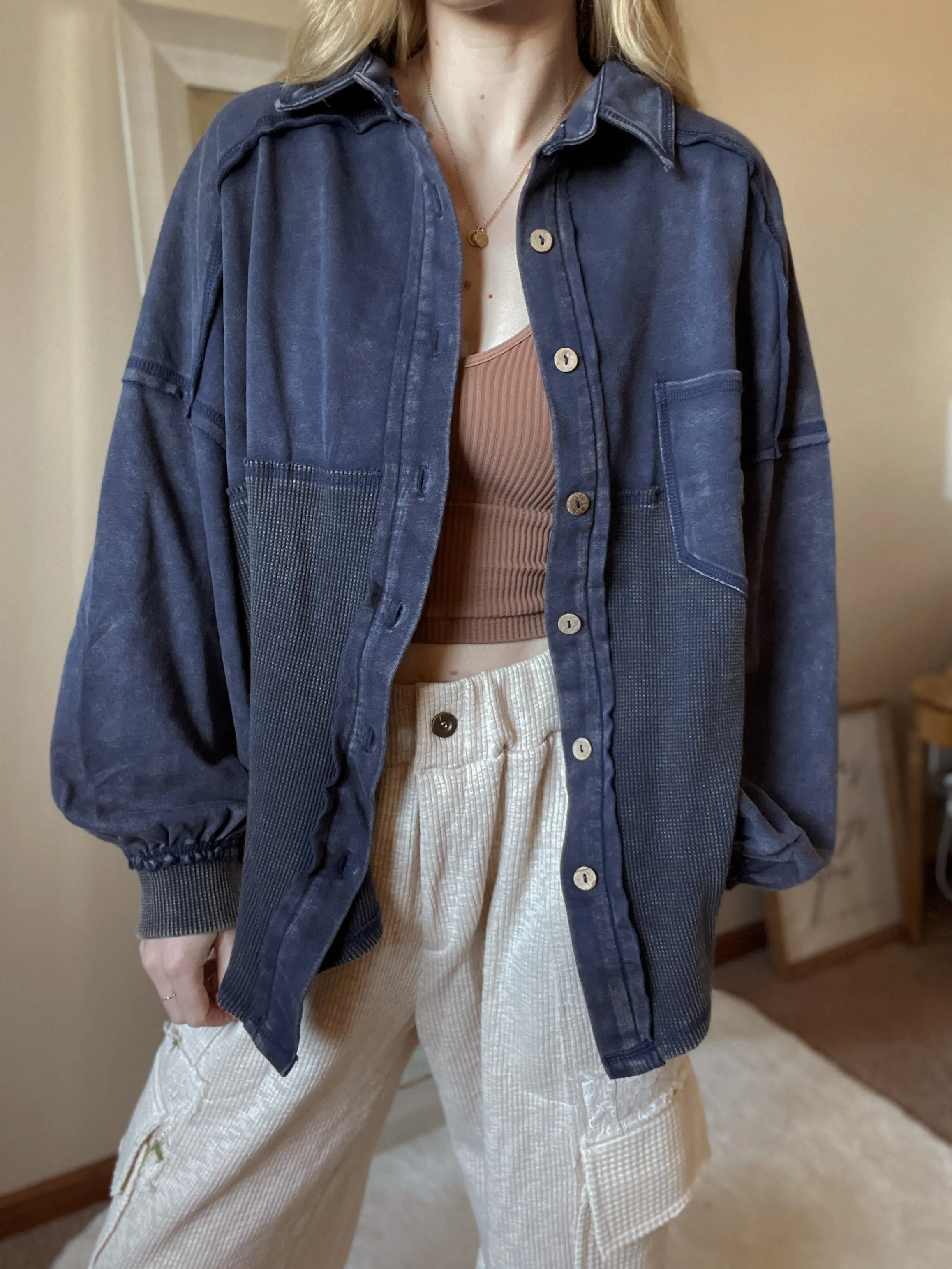 Judie Indigo Button Down Shacket