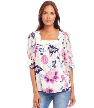 Karen Kane: Contrast Square Neck Top in Print