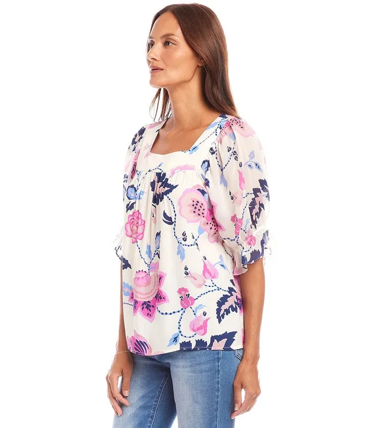 Karen Kane: Contrast Square Neck Top in Print