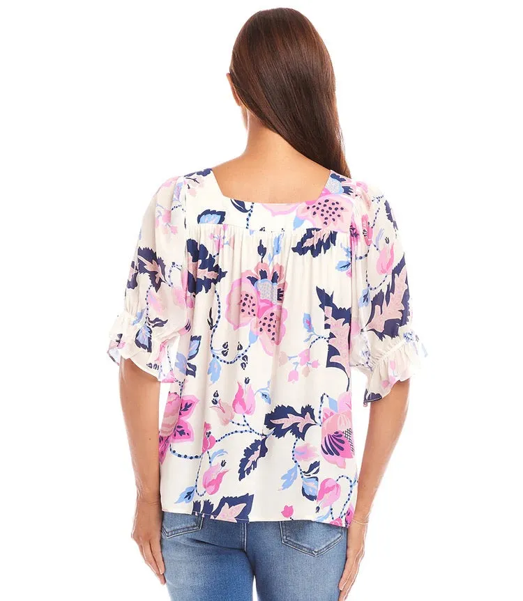 Karen Kane: Contrast Square Neck Top in Print