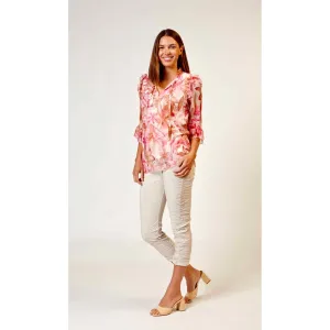 La Strada - Chiffon Frilled Collar Top Blush Orchid Floral