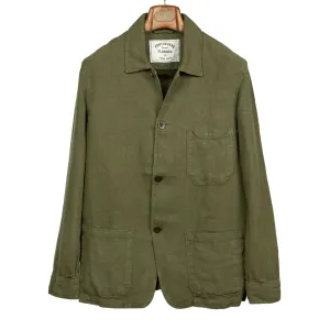 Labura unlined chore jacket in olive green washed linen (restock)