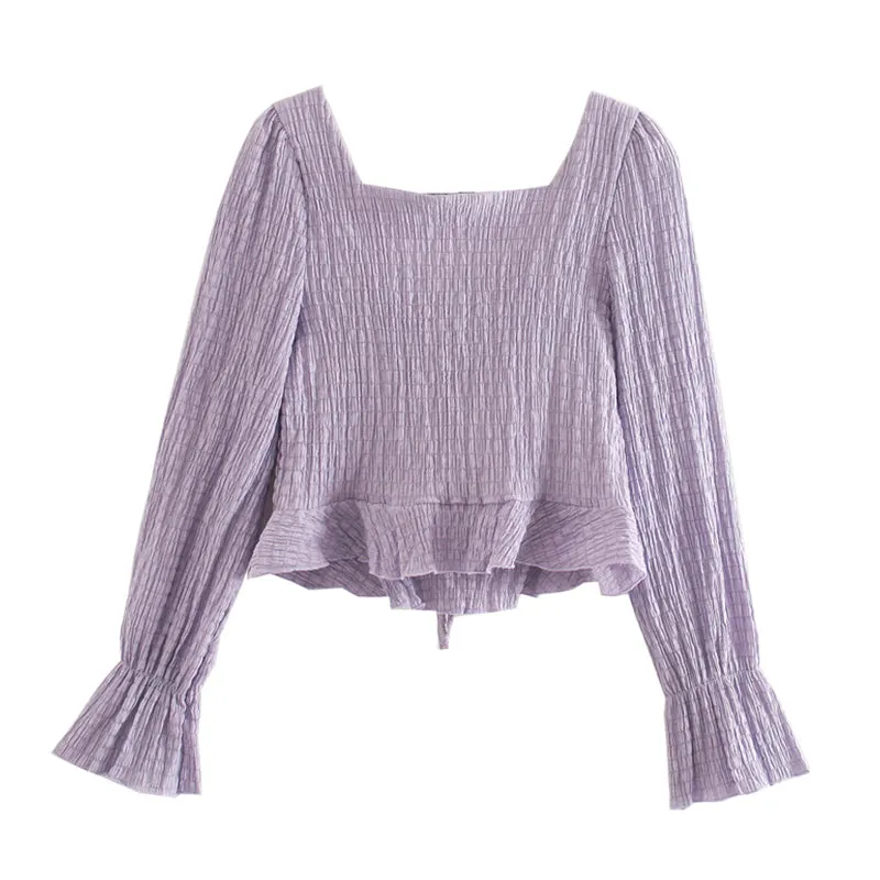 LACE-UP RUFFLED TOP