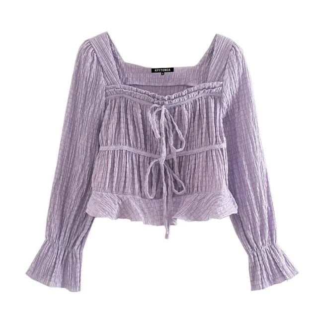 LACE-UP RUFFLED TOP