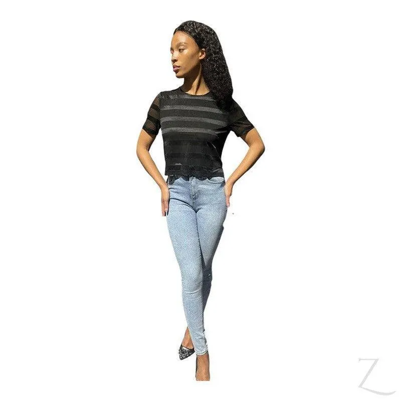 Ladies Silky Mesh Top | Striped | "Ria"