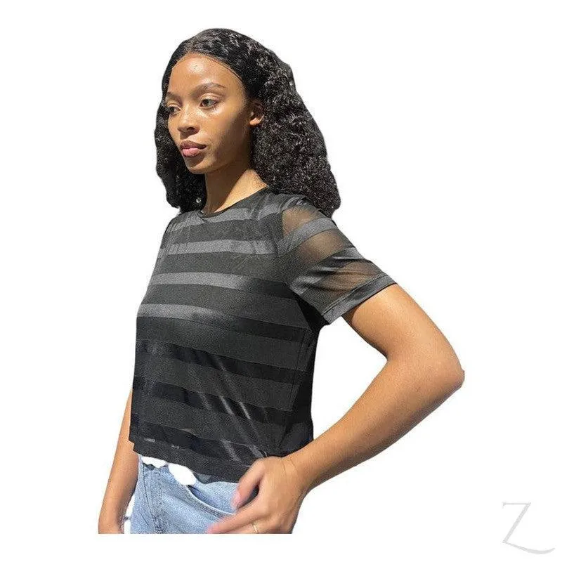 Ladies Silky Mesh Top | Striped | "Ria"