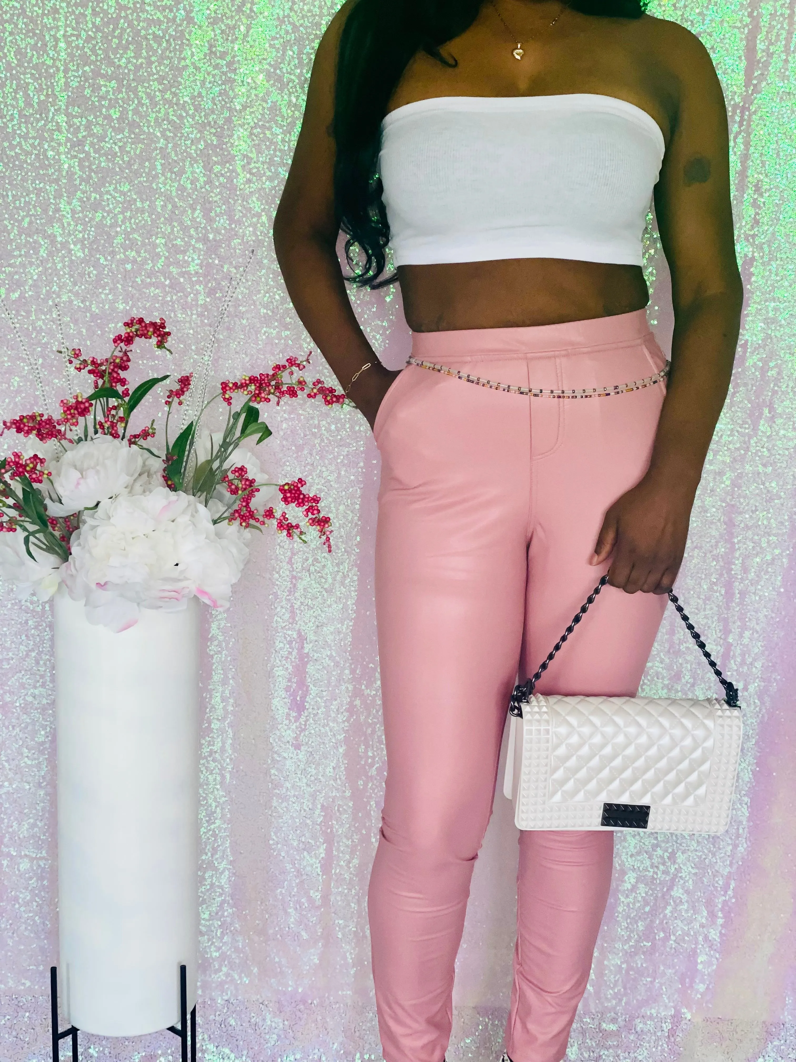 Lalita Pink Faux Leather Pants