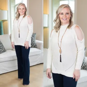 Last Chance Size Medium | Favorite Time Cold Shoulder Cable Knit Sweater in Ivory