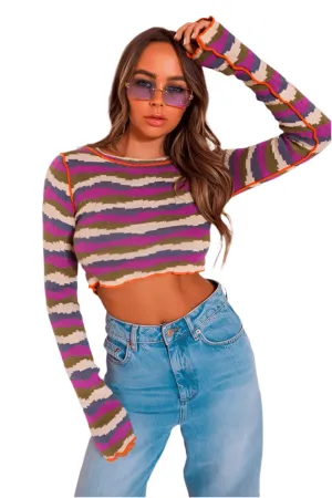 Le lis  Flirty Striped Cropped Knit Top