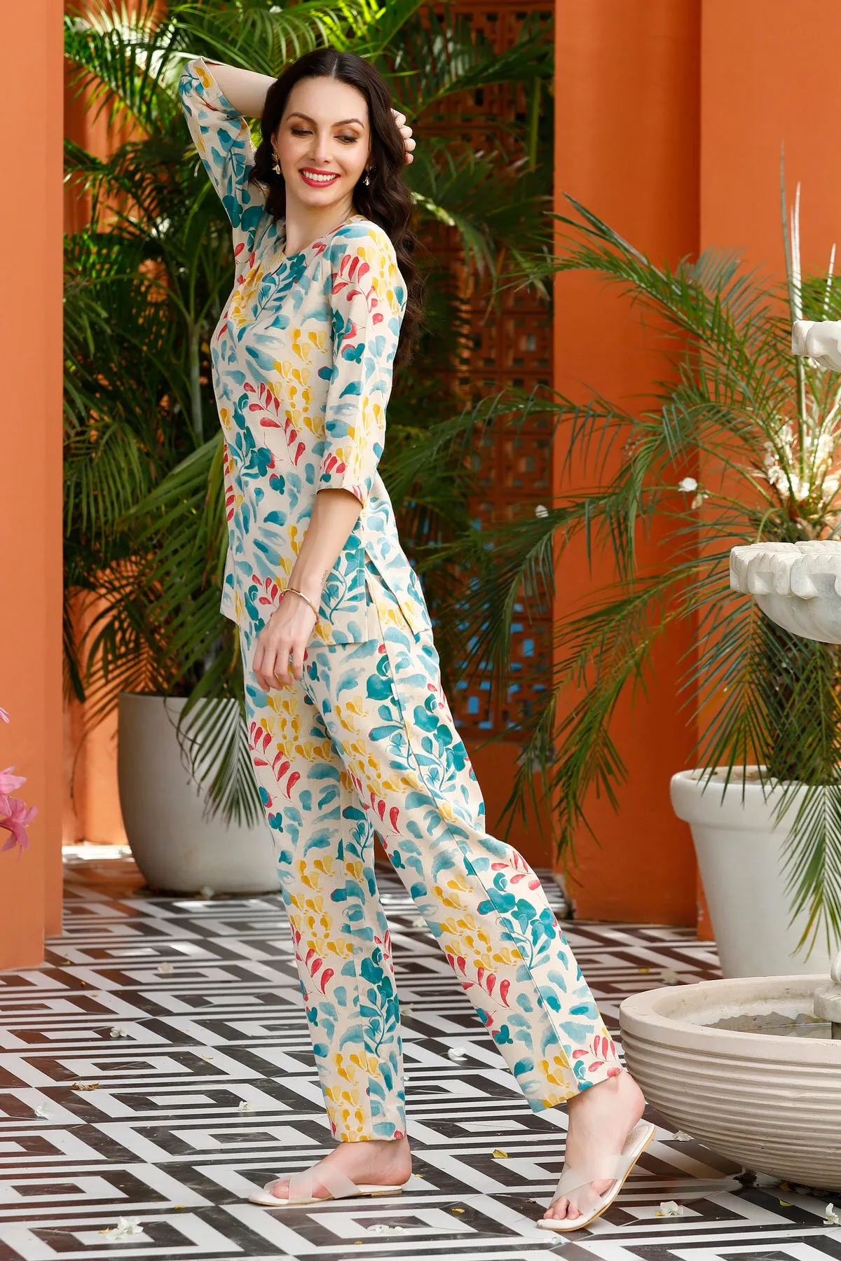 Leafy Lane Cotton Flex Loungewear Top Set