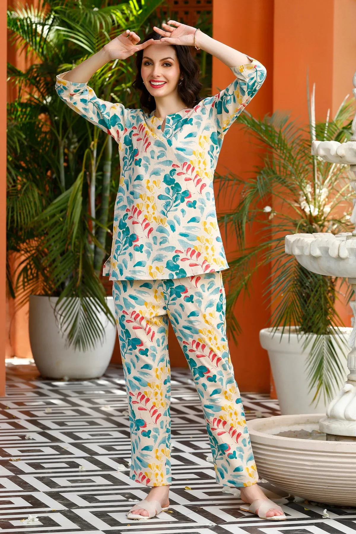 Leafy Lane Cotton Flex Loungewear Top Set