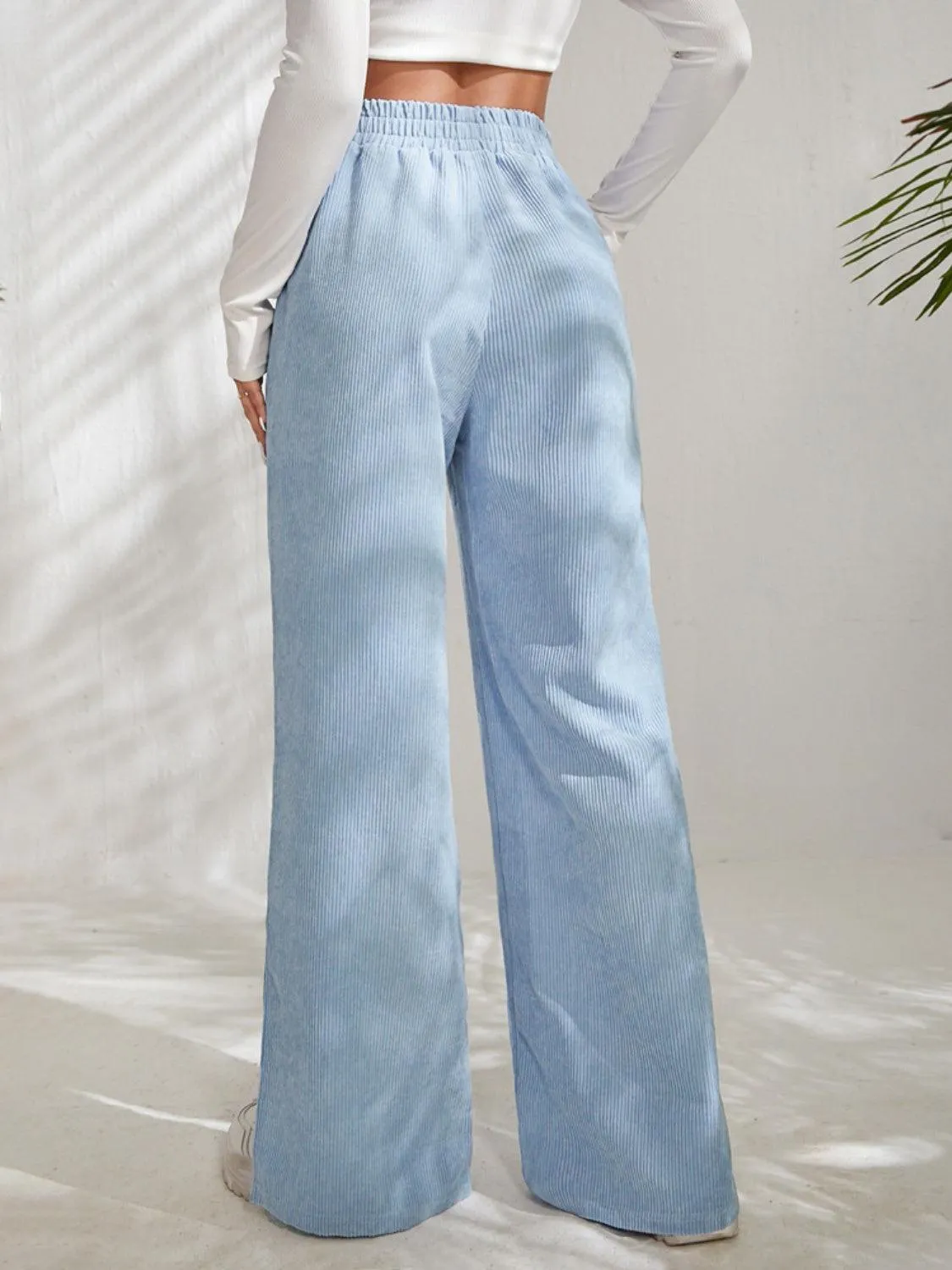 Leisure Chic Slit Elastic Waist Wide Leg Pants