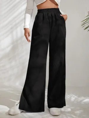 Leisure Chic Slit Elastic Waist Wide Leg Pants