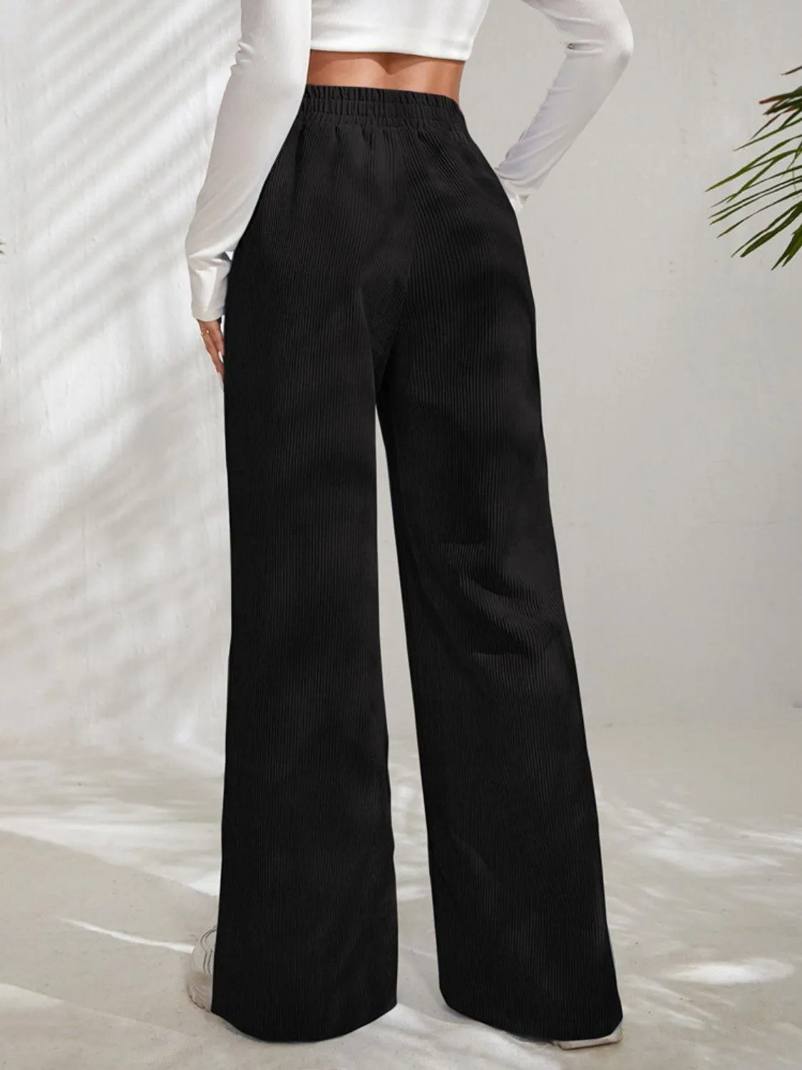 Leisure Chic Slit Elastic Waist Wide Leg Pants