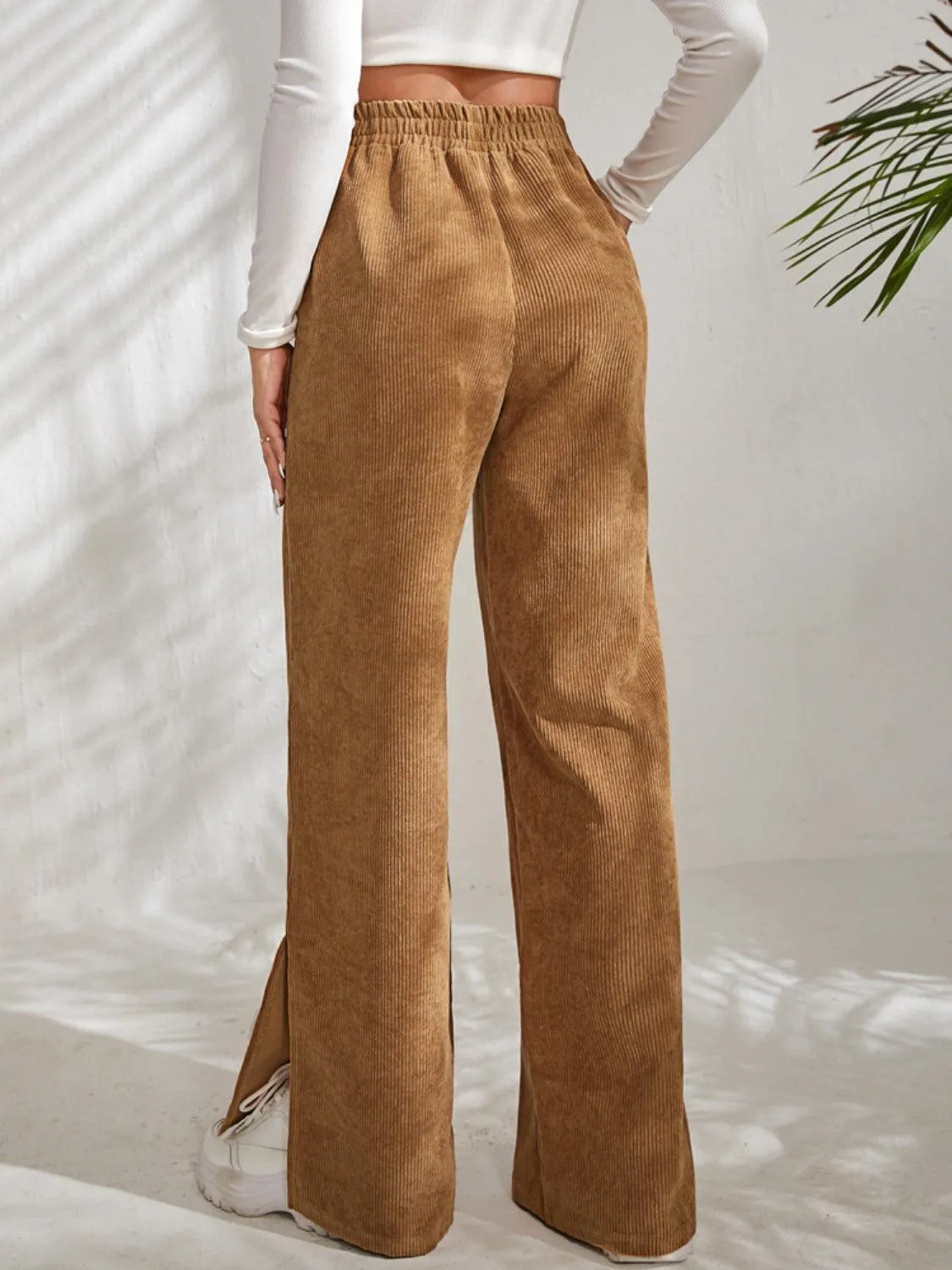Leisure Chic Slit Elastic Waist Wide Leg Pants