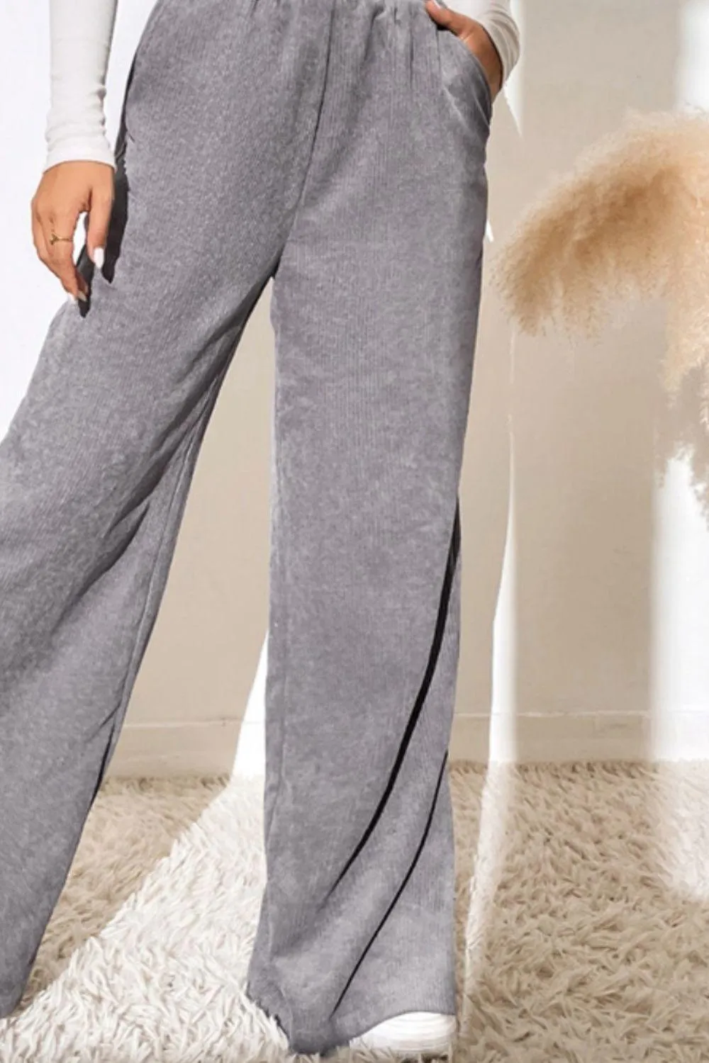 Leisure Chic Slit Elastic Waist Wide Leg Pants
