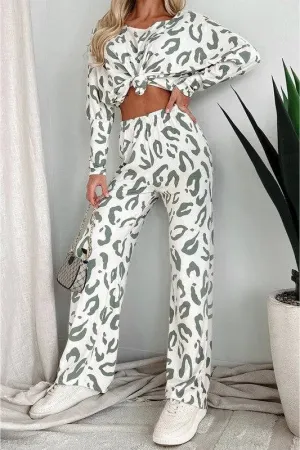 Leopard Animal Print Long Sleeve Loungewear Set