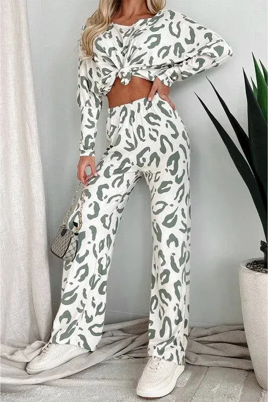 Leopard Animal Print Long Sleeve Loungewear Set