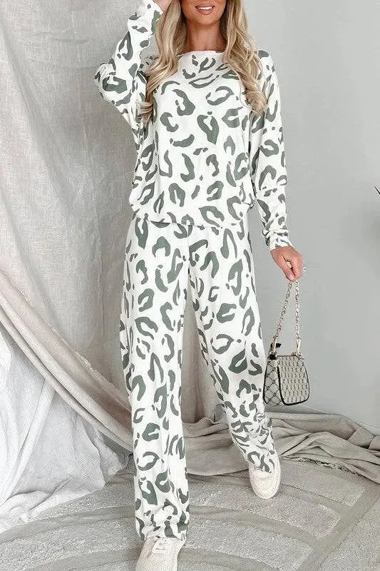 Leopard Animal Print Long Sleeve Loungewear Set